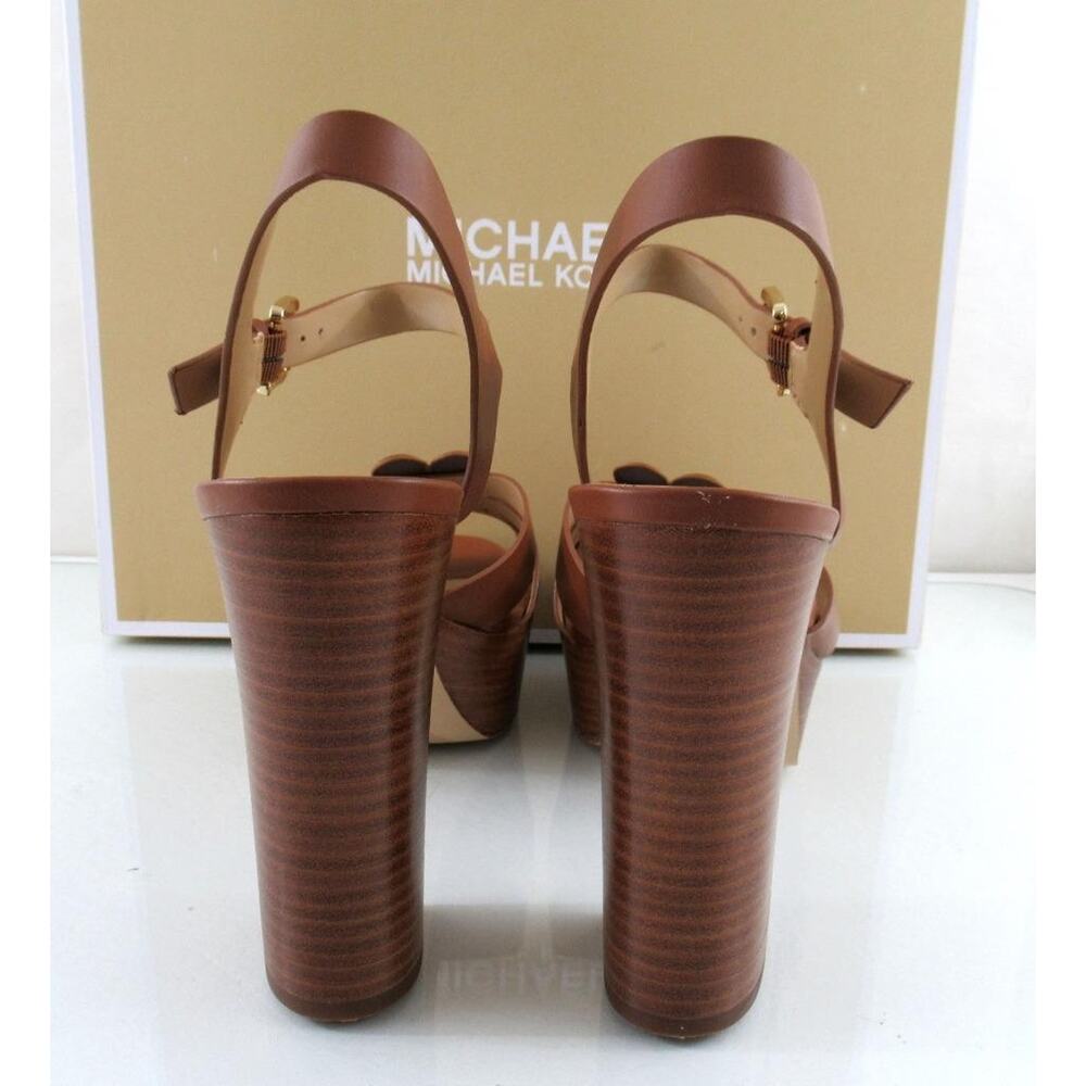 Michael Kors Size 9 Nellie Platform High Heels Sandals Leather Luggage Tan - Picture 7 of 9